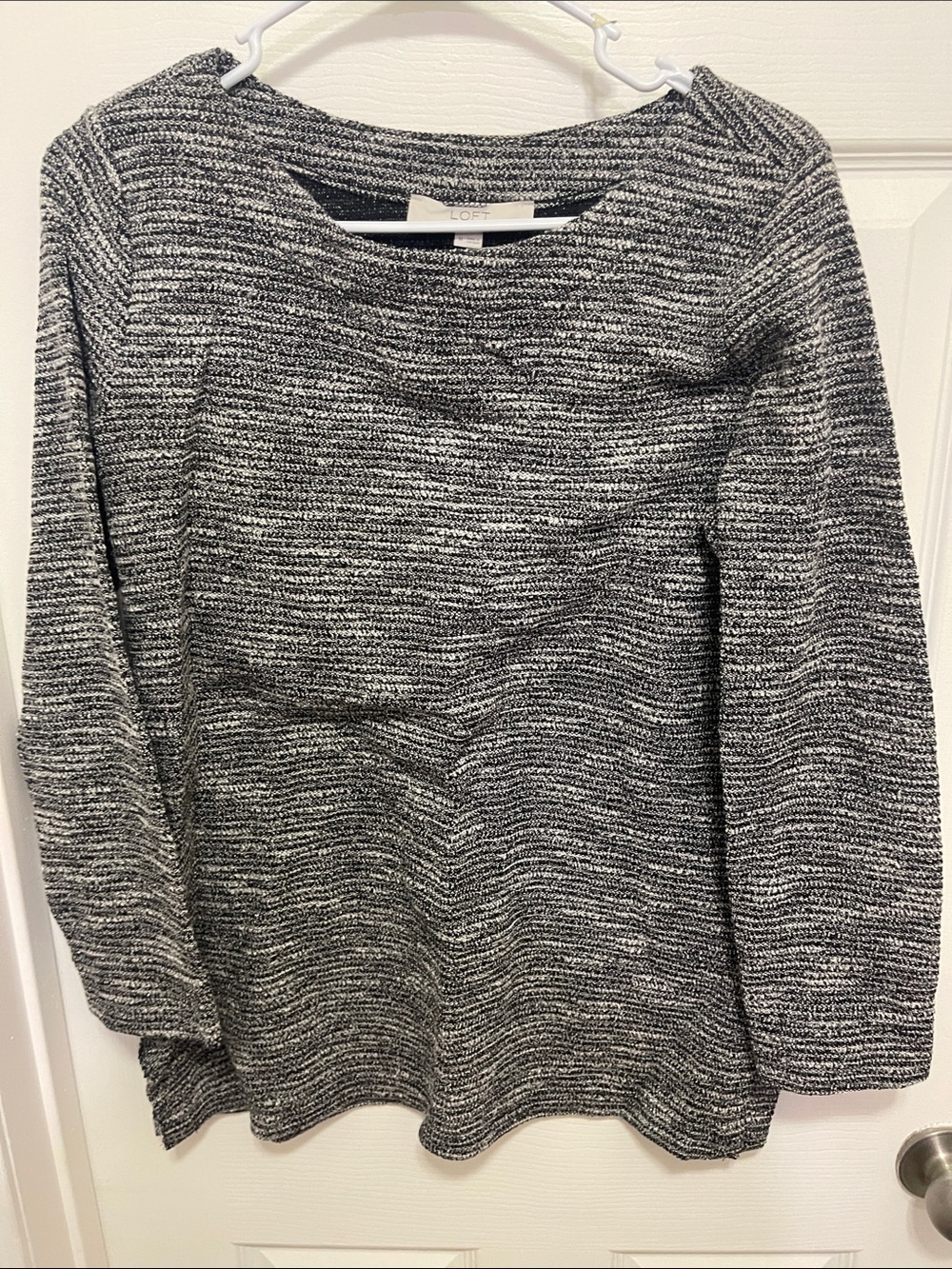 LOFT Black & White Marled Crewneck Sweater